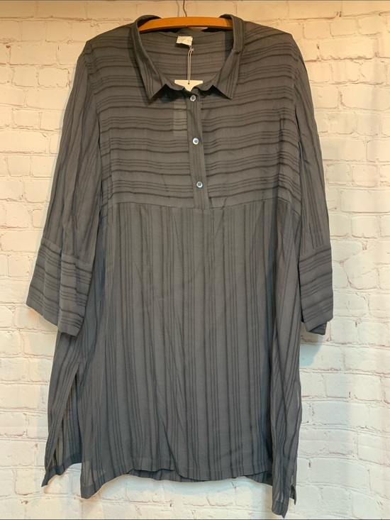 Poetry Tops - NEW Poetry Semi Sheer Dark Gray Striped Tunic Top Size 8 44”
